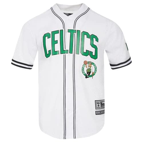 Image of Pro Standard Mens NBA Boston Celtics Mesh Button Down Mesh Top White/Black/White M