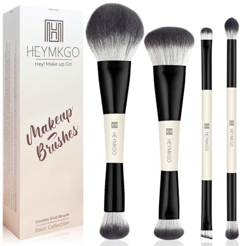 Image of HEYMKGO Foundation Brush 4Pcs Dual-Ended Makeup Brushes Set - Professional Foundation/Contour/Concealer/Blending Brush for Liquid, Cream & Powder, Face Makeup Tools for Travel Use, Black