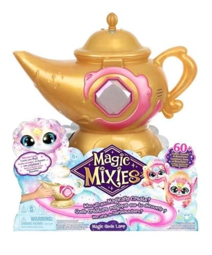 Image of Magic Mixies Magic Genie Lamp with Interactive 8 inch Pink Plush Toy & 60+ Sounds and Reactions, Perform The Magic Steps to Unlock a Magic Ring & Reveal a Pink Genie Mixie From the Real Misting Lamp,