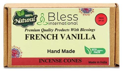 Image of Bless International French-Vanilla 100%-Natural-Incense-Cones Handmade-Hand-Dipped Organic-Chemicals-Free for-Purification-Relaxation-Positivity-Yoga-Meditation The-Best-scents (10 Count)