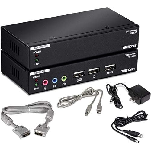 Image of TRENDnet TK-DEX5 DVI KVM Extension Kit with Audio Support (Distances up to 50 m (164 ft.), KVM Extender, USB 2.0, Transmitter, Receiver, Cat5e/Cat6, USB Device Port)