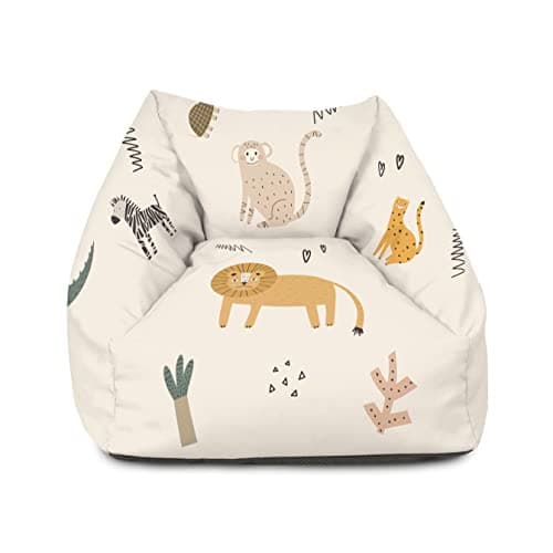 Image of rucomfy Pre-Filled Toddler Armchair Bean Bag - Safari Animal Theme Kids Snuggle Seat for Bedroom and Nursery Furniture - 50x60x60cm - (Safari Friends, Beanbag Only)