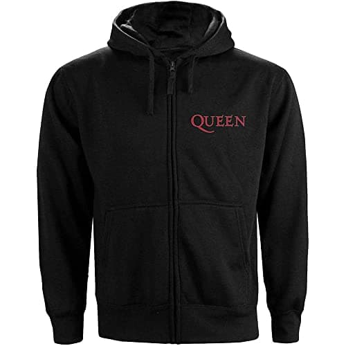 Image of Rockoff Trade Men's Queen Classic Crest Zip (Back Print) Hoodie, Black (Black Black), Medium (Size:Medium)