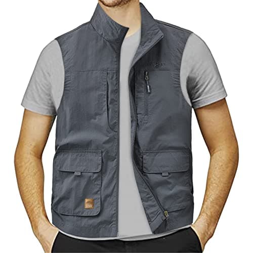 Image of aaSccex Mens Gilets Uk Work Gilet For Men Running Vests Men'S Waistcoats Uk Men'S Outerwear Gilets Waistcoats For Men Casual Jacket Multi Pocket Vest Layer Winter Coat Outerwear Gilet Work Jackets