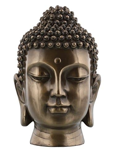 Image of 6.5 Inch Buddha Head Buddhist Religious Bronze Finish Statue Figurine (Polished Bronze)