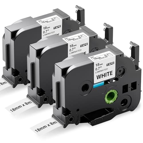 Image of 3-Pack Upwinning AZe-241 TZe-241 TZe241 18mm Compatible with Brother Label Printer Tape 18 mm Black on White, Replace for P Touch Tape 18mm Laminated for Brother P-Touch D400 D450 D460 E300VP H500
