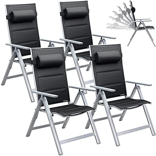 Image of CASARIA® 4x Bern Premium High Back Folding Aluminium Garden Chairs | 8-Point Reclining Padded Armchair | Foldable Lightweight Outdoor Patio Balcony Garden Dining Furniture | Silver
