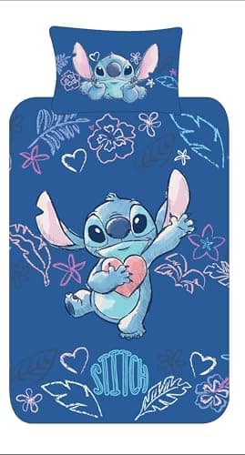 Image of Disney Stitch Bedding Single Duvet Cover Set With Pillowcase – Girls Reversible Blue Polycotton Bedding – Official Lilo & Stitch Design – Easy Care, Machine Washable (Single)