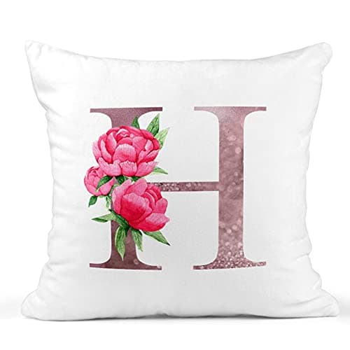 Image of Personalised Initial Letter Cushion - Floral Alphabet Design - Filled Insert Included