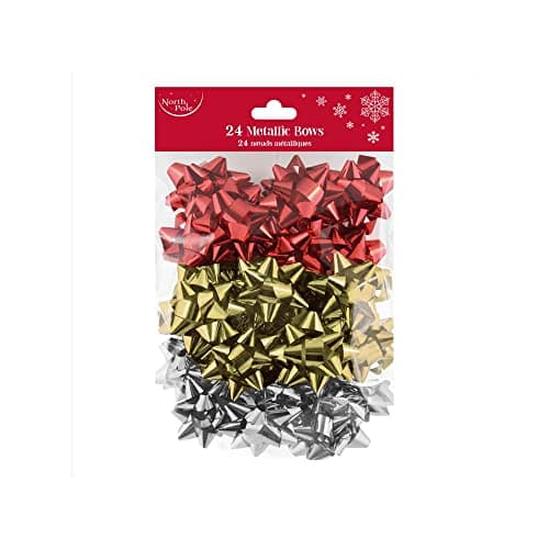 Image of Eurowrap Pack of 24 Luxury Metallic Bows Traditional Christmas Birthday Present Xmas Gift Gold, Silver and Red Gift Wrap