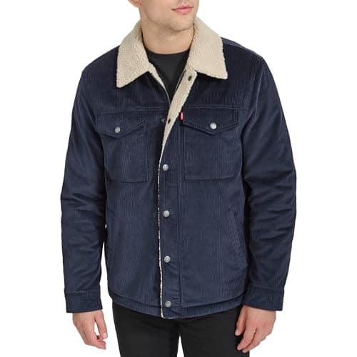 Image of Levi's Men's Sherpa Lined Trucker Jacket (Regular & Big & Tall Sizes), Navy Wide Wale Corduroy, XL