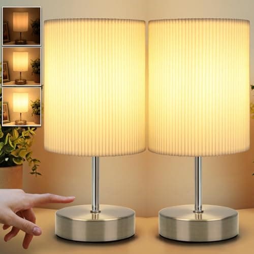 Image of HSLighting Touch Control Bedside Lamps, Table Lamp with Metal Base 3-Way Brightness Changing Dimmable LED Light Bulbs Desk Lamp Night Light for Bedroom Living Room (Metal Base-Silver-2pack)