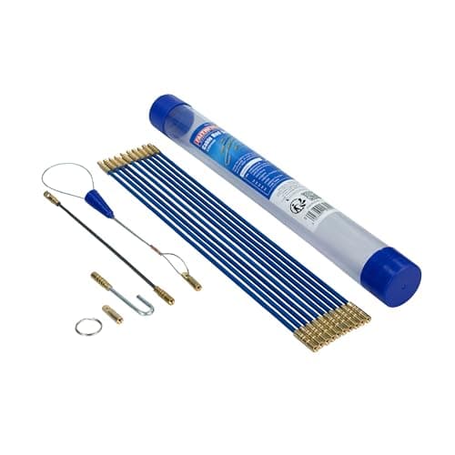Image of Faithfull FAICRS330 3.3M Cable Access Rod and Accessories Kit - 15 Pieces Including 10 x 330 mm Rods , Blue
