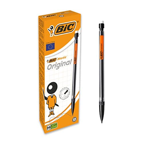 Image of Bic Matic Original Mechanical Pencils, Pack of 12, Perfect for School and Office Use, 0.7 mm Black (HB), Includes 3 HB Lead Refills and Eraser