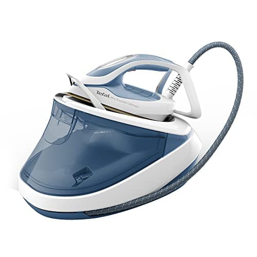 Image of Tefal Pro Express Ultimate Steam Iron Station | 7.6 Bar Pressure | 155g/min Steam Release | 580g/min Burst | No Settings | Vertical Steaming | White/Blue