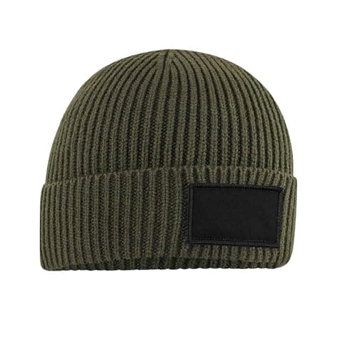 Image of Beechfield® B442R Fashion Patch Beanie - Military Green/Black