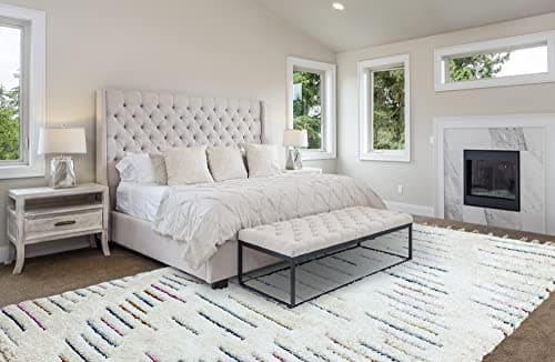 Image of Modern Scandinavian Shaggy Rug with Fringed Ariana Moroccan Bohemian Designs for Living Room Bedroom Luxury Super Soft Rug in Multi Colours Cream AR03 Harmony Large 160x230 cm (5'3"x7'7")