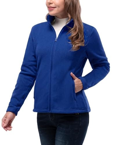 Image of 33,000ft Womens Fleece Jackets Ladies Lightweight Warm Full Zip Coat Breathable Microfleece Ladies Sweater Casual Long Sleeve, Ideal for Travelling Outdoor Sport Klein Blue M