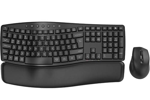 Image of SABLUTE Ergonomic Wireless Keyboard and Mouse Combo, Quiet 30dB Full-Size Wave Keyboard with Soft Palm Rest, Windows & Mac Compatible, Office and Home Office Set – Black