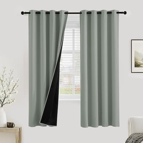 Image of PONY DANCE 100% Blackout Curtains for Bedroom - Thermal Full Blackout Eyelet Curtains & Drapes Heat and Light Blocking Panels for Living Room with Black Liner 2 Pcs, 52 x 72 Inch, Sage Green