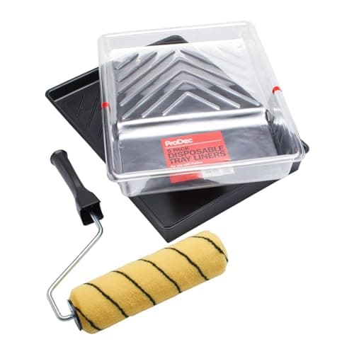 Image of ProDec 9 inch x 1.75" 3 piece Medium Pile Woven Paint Roller, Cage Frame, Tray Plus 5 Tray Liners Set for Painting with Emulsion and Masonry Paints on Interior and Exterior Walls and Ceilings, 9"