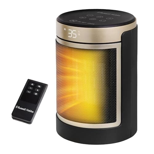 Image of Russell Hobbs Space Heater in Black & Gold 1500W Silent Portable Oscillating Ceramic Round Electric Heater, Low Energy Digital Display, 4 Modes, 24hr Auto Timer, Overheat Protection, RHCH2002G