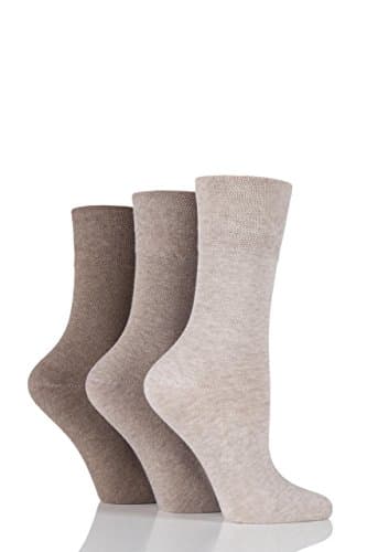 Image of Gentle Grip Ladies 3 Pair Plain Cotton Diabetic Socks 4-8 Ladies Natural