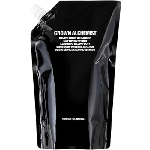 Image of Grown Alchemist Revive Body Cleanser Refill, Cedarwood, Tangerine - Organic Body Wash, Sensitive Exfoliating, Moisturising - Natural Bathing Cleansers, Luxury Antioxidant Shower Gels - 1 Litre Pouch