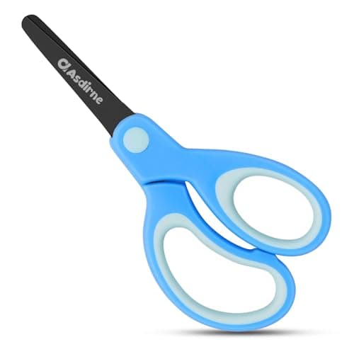 Image of Asdirne Kids Scissors, Safety with Blunt Tip Stainless Steel Blades and Soft Grip, Great for Home and School,13.5cm, Blue