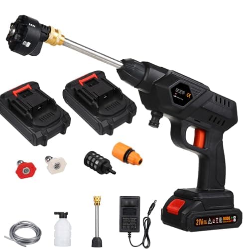 Image of Cordless Pressure Washer, 60 Bar 6-in-1 Nozzle Portable With Battery and Charger - 24 Volt Rechargeable Electric for Car/Fence/Garden Cleaning