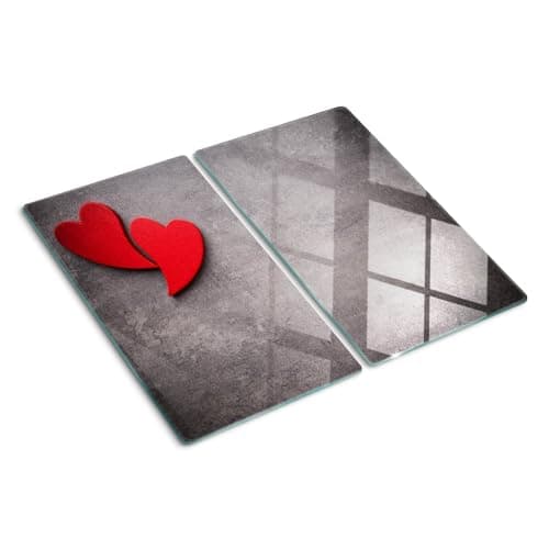 Image of Tempered Glass Chopping Board 2x30x52 cm Bacteria-Resistant Smooth Surface Polished Edges Rectangular Glass Grip Feet Food Contact Easy to Clean Printed Stain and Heat Resistance - Red Hearts