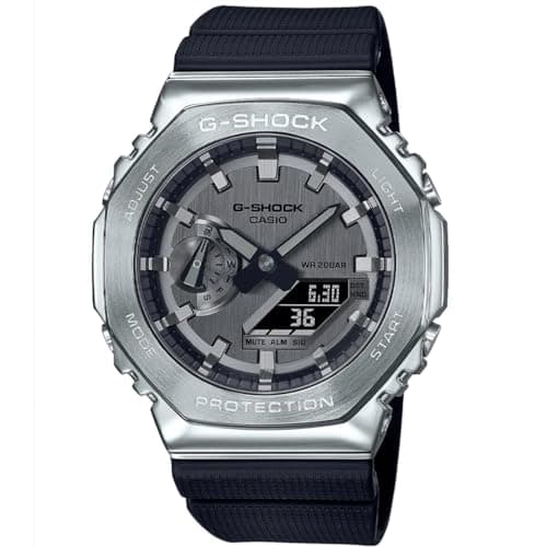Image of Casio G-Shock GM-2100-1AER Men's Quartz Watch with Grey Analogue-Digital Dial, Black Resin Strap, Stainless Steel Case, 200m Water, Solar Powered Bluetooth
