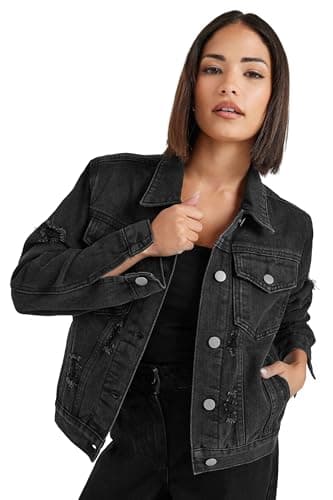 Image of PixieGirl Petite Black Distressed Denim Jacket Petite