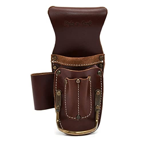 Image of Style n Craft - 5 Pocket Pliers and Hammer Holder, Full-Grain Leather Tool Pouch, Multi Tool Holder, Dark Tan (98016)