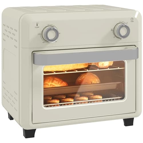 Image of HOMCOM 10L Air Fryer Oven, Mini Oven, Oil Free Cooking, Grill, Roast, Bake, with Adjustable Temperature, Timer, Dishwasher Safe, 1000W, Cream White