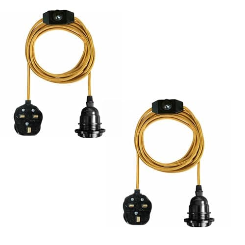 Image of LEDSONE Vintage 2Pack Pendant Light Kit with Fabric Flex Cable 2m Hanging Light Fitting with E27 Bulb Socket and Plug with Switch Ideal for Home, Studio, Office, Café, or Decorative Lighting (Gold)