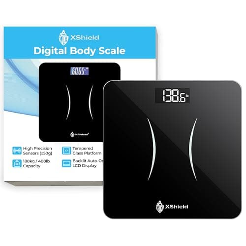 Image of XShield Digital Bathroom Scale | High Precision Body Weight Scale with 180kg/400lb Capacity | Backlit LCD Display, Tempered Glass, Auto Calibration & Anti-Slip Feet | 2×AAA Batteries Included