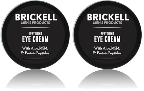 Image of Brickell Men's Restoring Eye Cream for Men, Natural and Organic Anti Aging Eye Balm To Reduce Puffiness, Wrinkles, Dark Circles, Crows Feet and Under Eye Bags, 15 mL, Unscented (Pack of 2)