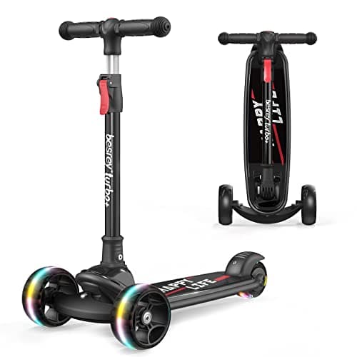 Image of besrey Kids Scooter - Big Wheels Foldable Kick Scooter with Flashing LED Lights for Boys Girls, 4 Levels Height Adjustable, 3 Wheel Scooter for Kids Ages 3-10 with Safe Lean to Steer Design