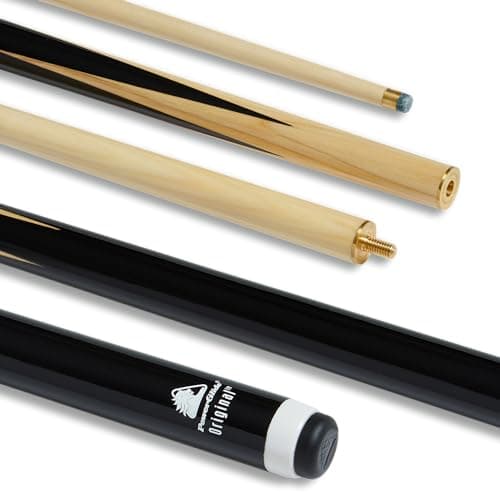 Image of POWERGLIDE Snooker Pool or Billiard Cue Stick | Original 2-Piece | Poplar Shaft with Painted Hardwood Butt | Brass Joint | Full Size 57" | 10mm Tip | Black