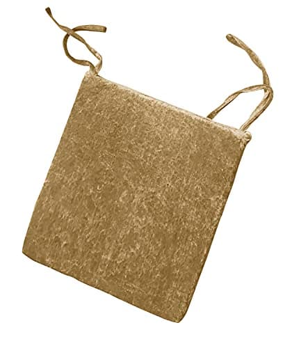 Image of HOMES-LINEN Luxury Crushed Velvet Filled Foam Seat Pad Chair Cushions With Ties Chair Seat Pads Removable Dining Garden Chair Cushion Pads (Beige, 2)
