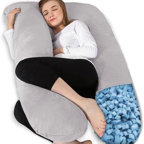 Image of Chilling Home Pregnancy Pillows for Sleeping, Memory Foam U Shaped Maternity Pillow Cuddle Pillow, 55 inch Full Body Pillow Long Pillows for Sleeping with Cover (Grey with Memory Foam)