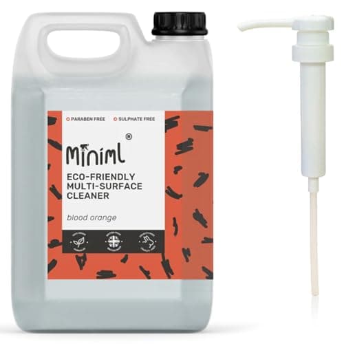 Image of Miniml Eco Multi Surface Cleaner Spray - 5L Refill and 5L Pump – Blood Orange Scented for Cleaning All Surfaces Floors Walls Glass Kitchen Bathroom - Natural Plant Based Vegan Formula & Cruelty Free
