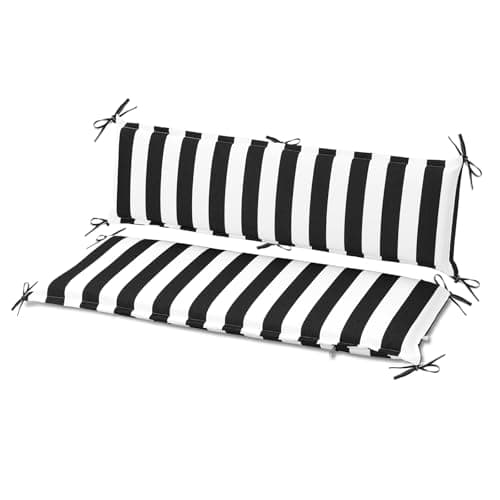 Image of COWVIE 108x45 cm Garden Bench Cushion with Back for 2 Seater, Water-Resistant & Fade-Resistant Tufted Outdoor Seat Cushion in Fade-Resistant Fabric for Patio, Garden or Swing, Black Stripe