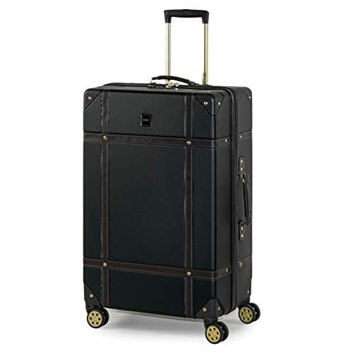 Image of Rock Vintage Large Hard Shell Hold Suitcase in Black - Nostalgic Design, Dual 360 Swivel-Wheels, Telescopic Handle, Impact-Resistant Material & TSA Combination Lock - 78 x 47 x 30cm 4.6KG