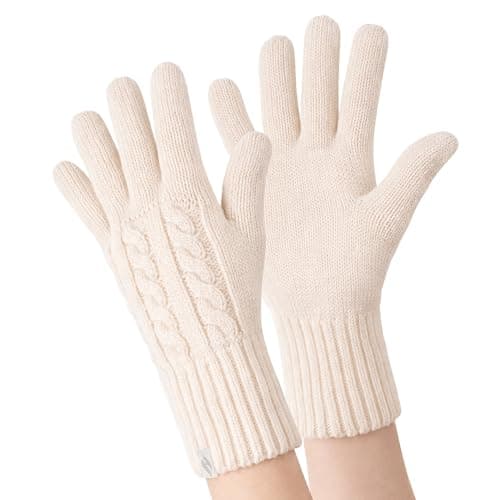 Image of HEAT HOLDERS - Ladies Cute Striped Fairisle Warm Knitted Fleece Lined Winter Thermal Gloves (M/L, Cream)