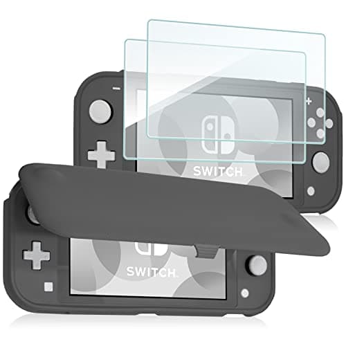 Image of ProCase for Nintendo Switch Lite Flip Case with 2 Pack Tempered Glass Screen Protectors, Slim Soft Cover Anti-Scratch Protective Case for Nintendo Switch Lite 2019 –Grey