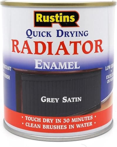 Image of RUSTINS Quick Drying Radiator Enamel Satin - Grey 250ml – Durable, Long-Lasting Finish for Radiators That Stands the Test of Time