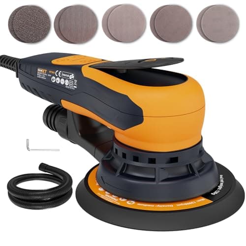 Image of MAXXT Vibrant Orange 150mm Brushless Orbital Sander | 5.0mm Eccentric with 6-Speed Control | Low-Vibration Design & Advanced Dust Extraction for Woodworking, Car Detailing, DIY