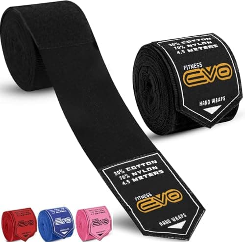Image of EVO Fitness Bandages Boxing Hand Wraps Elasticated 3.5 meter MMA Martial Arts Inner Gloves Mitts Protector Muay Thai Kick Boxing (Black)